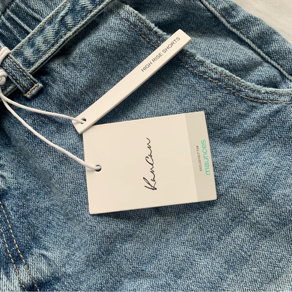 KanCan High Rise Denim Shorts Medium Wash Belted - Picture 3 of 13